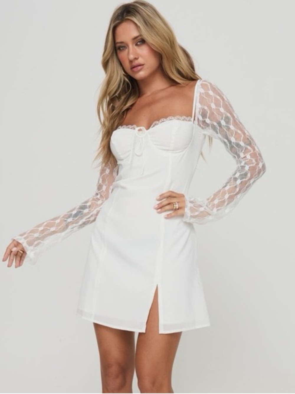 Princess Polly White Lace-Trim Slip Dress